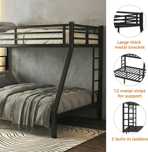 Miniatura 3 de CAPCAEK Litera de metal resistente individual XL sobre cama Queen para adultos y niños, litera individual sobre Queen con 2 escaleras