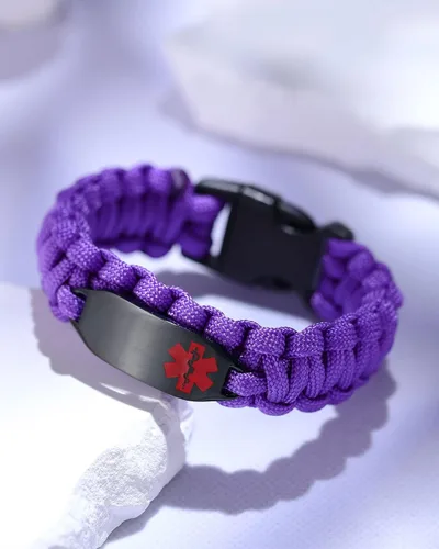 Miniatura 31 de Pulsera de alerta médica Paracord para hombres y mujeres Pulsera de identificación médica de acero inoxidable con hebillas de liberación lateral