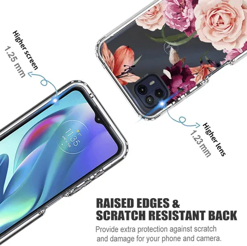 Miniatura 2 de Funda para Moto G50 5G, Motorola G50 XT2149-1 con protector de pantalla de vidrio templado, funda protectora de cuerpo completo con patrón floral