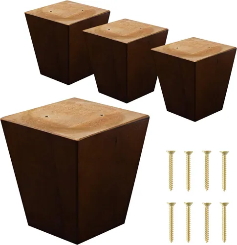 Patas para muebles, sofá otomano y silla de 4 pulgadas de repuesto de pies de madera, juego de 4 pies cuadrados de pirámide cónicos (nogal)
