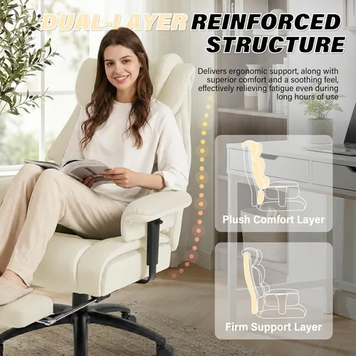 Miniatura 7 de Silla de oficina grande y alta de 400 libras con reposapiés y soporte de madera para cintura, silla ergonómica para juegos con reposabrazos 2D