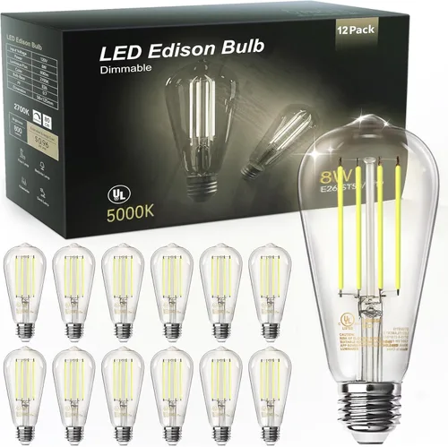 Miniatura 8 de TJOY Paquete de 4 bombillas LED Edison ámbar vintage, equivalente a 60 W, regulables, 8 W, 800 lúmenes, blanco suave de 2200 K, ST58, bombillas