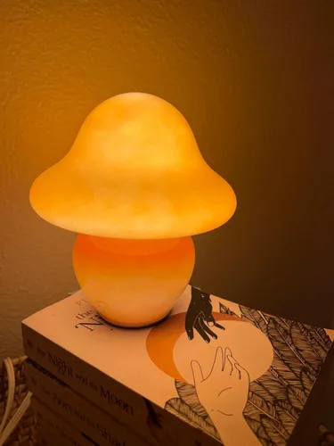 Miniatura 8 de HEQET Lámpara de hongo naranja de vidrio para mesa, lámpara de hongo para dormitorios, sala de estar, lámparas estéticas para dormitorio, linda