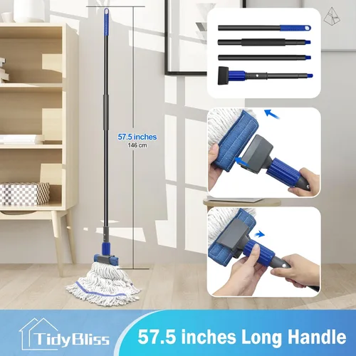 Miniatura 3 de TidyBliss Trapeador comercial resistente, mango largo de 57.5 pulgadas de largo con extremo de bucle, trapeador industrial profesional de algodón