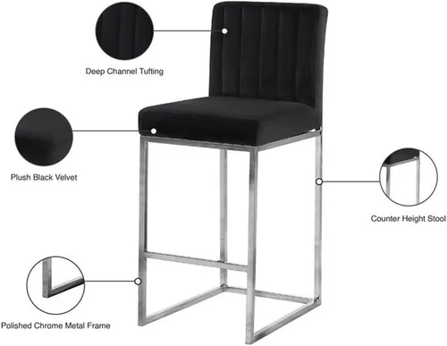 Miniatura 6 de Meridian Furniture Giselle Collection Modern Taburete de mostrador contemporáneo tapizado de terciopelo, con base de metal cromado pulido, 16