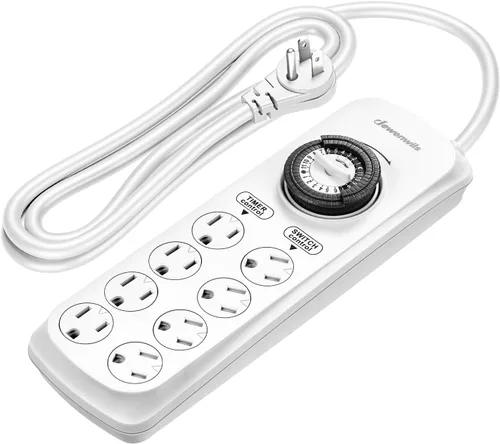 Miniatura 8 de DEWENWILS - Tira de enchufes con temporizador mecánico de 8 salidas, cable de alimentación de 6 pies y enchufe plano, temporizador mecánico