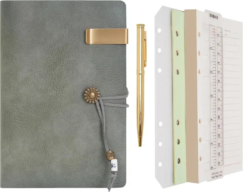Miniatura 16 de Wonderpool - Diario de piel con papel rayado y bolígrafo, rellenable, cuaderno de espiral con 6 anillas, con libretas pautadas, cubierta vintage