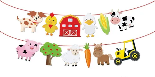 Miniatura 7 de Decoración de fiesta de cumpleaños de animales de granja, pancarta de feliz cumpleaños con guirnalda de banderines de corral para niños y niñas