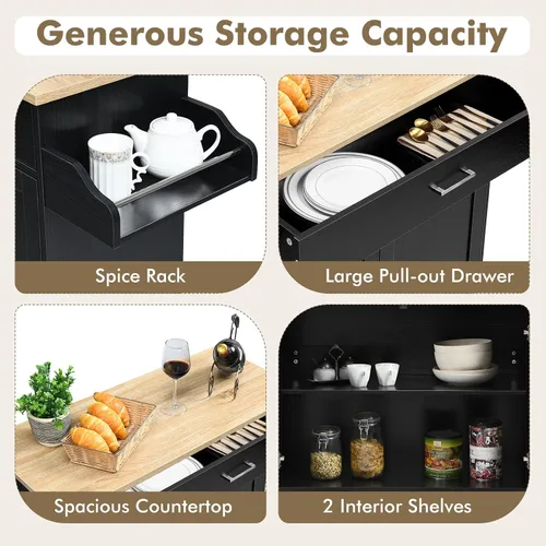 Miniatura 4 de COSTWAY Isla de cocina sobre ruedas, carrito de almacenamiento rodante con gabinete grande, cajón, estante de especias y toallero, utilidad