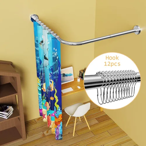 Miniatura 3 de Barra extensible de cortina de ducha en esquina de bañera en forma de L de acero inoxidable 304, instalación sin taladro, para baño, tienda de ropa