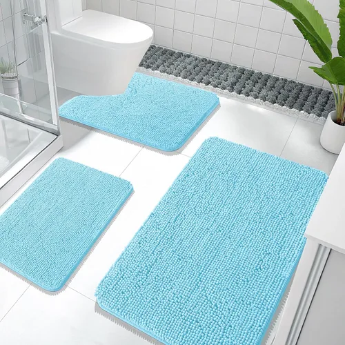 Miniatura 31 de OLANLY Juego de Alfombras de Baño de 3 Piezas, Tapetes de Baño de Chenilla Suave y Absorbente y Alfombra de Contorno en Forma de U para Inodoro