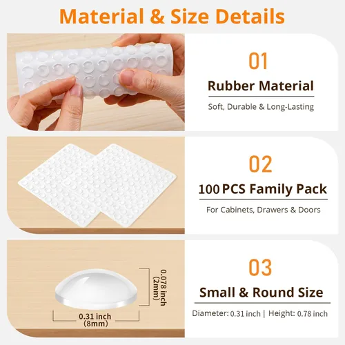 Miniatura 3 de CHUNZEXI Paquete de 100 topes transparentes para puerta de gabinete, tapones de silicona de 5/16 pulgadas de diámetro para armarios y cajones