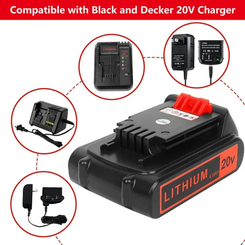 Miniatura 2 de KINGTIANLE Paquete de 2 baterías de iones de litio de 4000 mAh 20 V batería de reemplazo para Black and Decker 20 voltios máx. Batería LBXR20 LB20