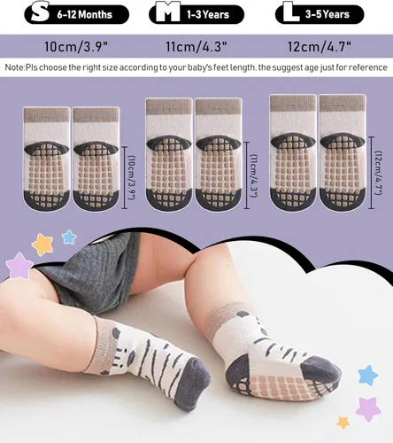 Miniatura 6 de Yebing Calcetines para bebés y niños pequeños, calcetines antideslizantes con agarres, calcetines de algodón para regalos