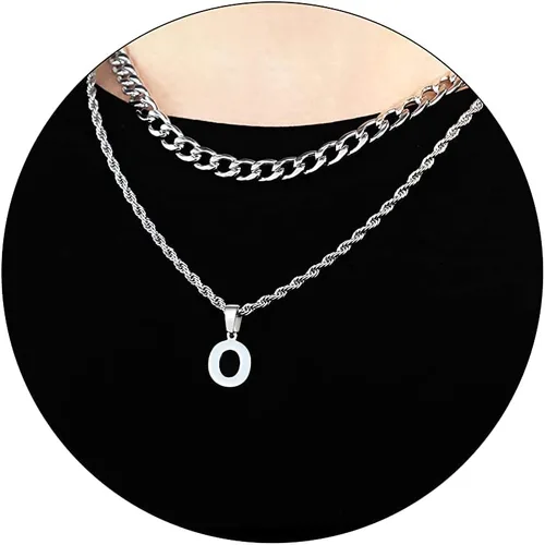 Miniatura 44 de SENRAN Collar con inicial en capas de la A a la Z para hombre, cadena de cuerda torcida de acero inoxidable de 18 a 20 pulgadas, dije de letra