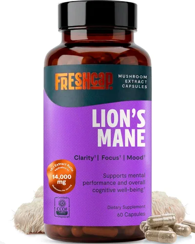 Miniatura 19 de FreshCap Mushrooms Suplemento de melena de leones en polvo, 14,000 mg, extracto de melena de león, suplemento de hongos para concentración