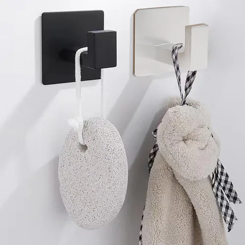 Miniatura 5 de Ganchos para Toallas de Baño, Paquete de 2 Ganchos Cuadrados Autoadhesivos para Abrigos, Gancho Resistente para Bata Sin Perforación, Colgador