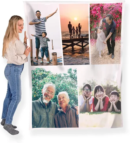 Miniatura 9 de FrameStory Manta personalizada con fotos y texto, totalmente personalizable con tus fotos y mensajes, manta de forro polar suave y suave, 30 x 40
