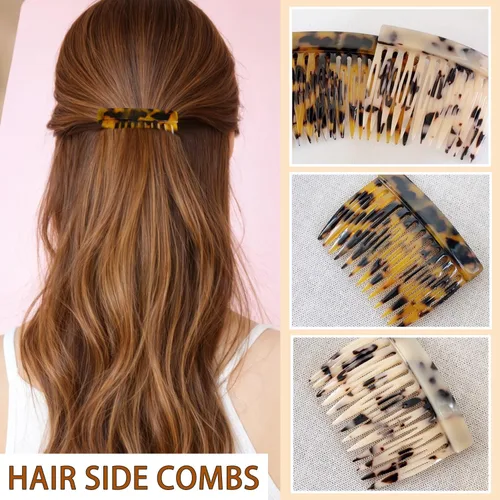 Miniatura 2 de Peine lateral de pelo francés – Peines de pelo con torsión francesa, pinzas de sujeción fuerte para mujeres y niñas, moño, 4 piezas de concha