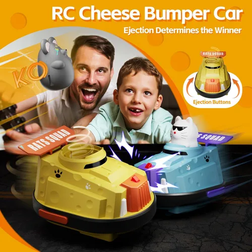 Miniatura 2 de Paquete de 2 autos de control remoto, auto de choque de expulsión RC para niños, auto parachoques de queso de guerra de gatos y ratas, juguetes