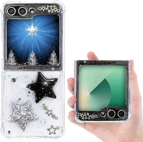 Miniatura 14 de Funda para Samsung Galaxy Z Flip 3 con purpurina, bonita funda transparente con diseño, brillante, reflectante, con destellos, cubierta de teléfono