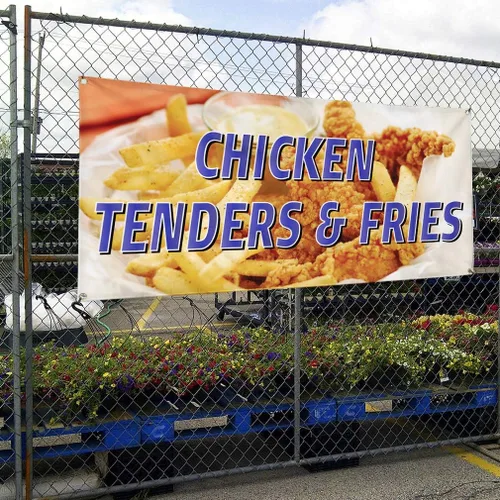 Miniatura 4 de Vinyl Banner Multiple Sizes Chicken Tenders & Fries Restaurant Cafe Restaurant & Food Outdoor Weatherproof Industrial Yard Signs White 4 Grommets