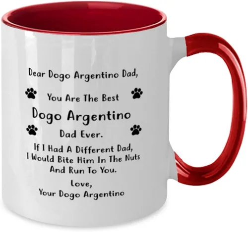 Miniatura 2 de Dear Dogo Argentino Dad, You Are The Best Dogo Argentino Dad Ever - Taza de café de dos tonos, color rojo y blanco, 11 onzas