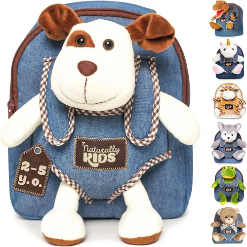 Naturally KIDS Mochila pequeña con juguete de peluche de perro de peluche Mochila para niños pequeños para niños Juguetes para niños de 3 años