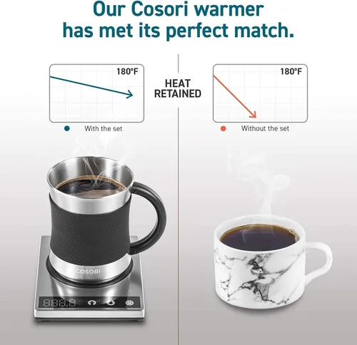 Miniatura 11 de COSORI Calentador de Taza de Café y Juego de Tazas para Escritorio, Calentador de Tazas, Regalos para Oficina y Navidad, Control de Temperatura