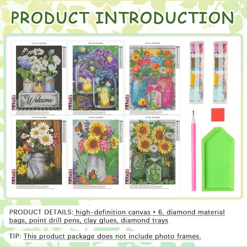 Miniatura 2 de AiYuanzsh Paquete de 6 pinturas de diamantes, kits de pintura de diamantes de flores para adultos, taladro completo por números 5D, arte floral