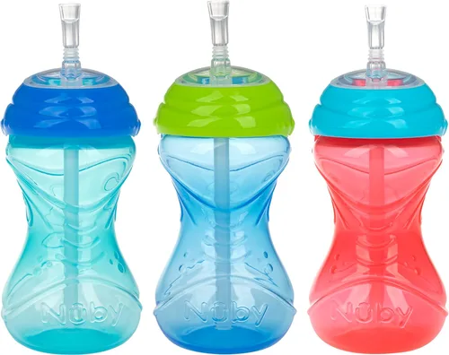 Miniatura 12 de Nuby Vaso antiderrames con popote flexible (paquete de 3) botellas de 10 onzas, vasos para sorber para niños pequeños de 12 meses en adelante, tazas