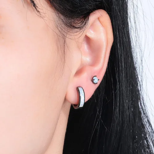 Miniatura 10 de CiNily Aretes Huggie de ópalo con bisagras, chapados en oro, hipoalergénicos, pequeños aretes de aro para mujeres, adolescentes, niñas, hombres