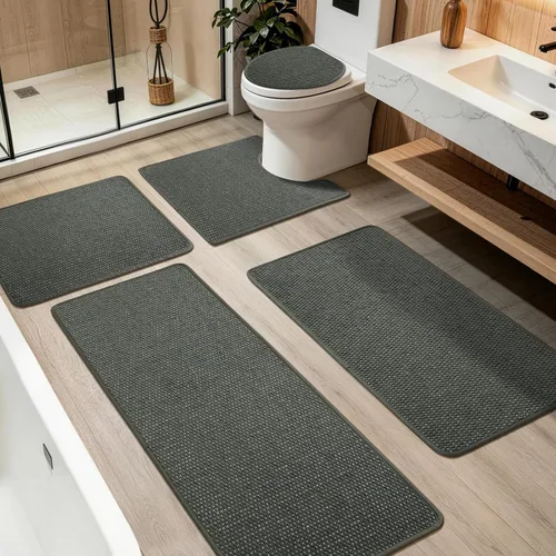 Miniatura 10 de YIHOUSE Juego de alfombras de baño de 3 piezas, alfombras de baño suaves de pelo bajo, tapetes de baño delgados antideslizantes, de secado rápido