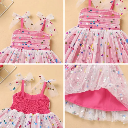 Miniatura 165 de IMEKIS Vestido de princesa de cumpleaños para niña pequeña, confeti brillante, bohemio, arco iris, pastel, sesión de fotos, traje para 1-6T