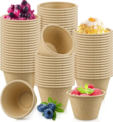 200 cuencos de papel biodegradables naturales de caña de azúcar de 4 onzas, cuencos de papel compostables para ensalada, sopa caliente, pasta y