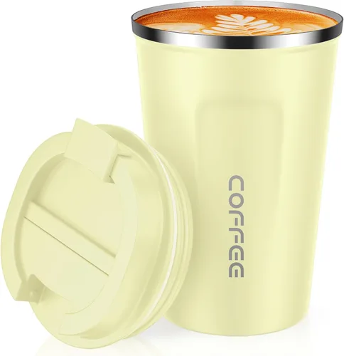Miniatura 36 de Vaso térmico de acero inoxidable de 12 onzas con aislamiento al vacío, taza de viaje a prueba de derrames con tapa, para mantener caliente/café