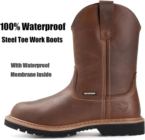 Miniatura 2 de SUREWAY Mens 10 in Soft/Steel Toe Waterproof Wellington Boot,Heavy Duty Pull On Work Boots for Men,Full Grain Leather,Goodyear Welted,Superior Slip