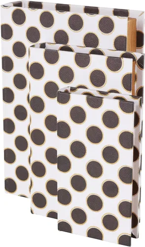 Miniatura 7 de Deco 79 Caja decorativa de piel sintética con forma de libro con patrones circulares negros y dorados, juego de 3 cajas decorativas de recuerdo