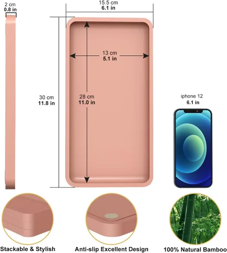 Miniatura 7 de Bandeja de tocador de baño para encimera, bandeja organizadora de bambú para tocador, inodoro, bandeja decorativa pequeña para perfumes, bandeja Rosa