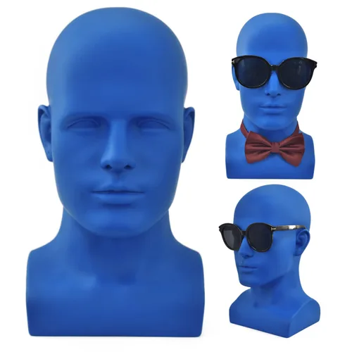 FanLin Cabeza de maniquí masculino profesional para exhibir pelucas, sombreros, máscara de auriculares, gafas de sol, joyería y soporte de Azul
