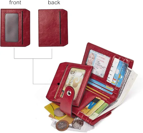 Miniatura 3 de BOSTANTEN - Billetera de cuero para mujer con bloqueo RFID, pequeña, con cremallera, de bolsillo, para tarjetas, con ventana para documento