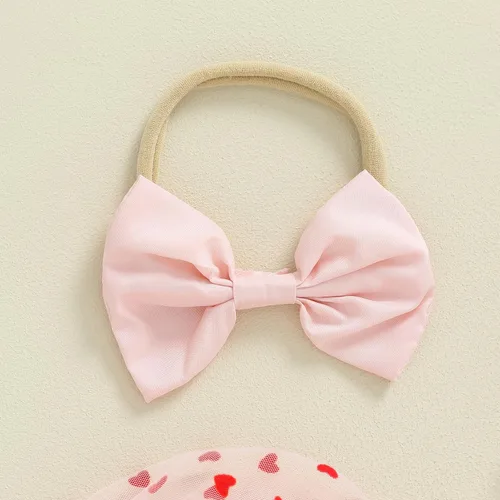 Miniatura 4 de Lesimsam Mameluco para bebé recién nacida, para el día de San Valentín, con estampado de corazón, de malla, manga abombada, traje de tul con diadema