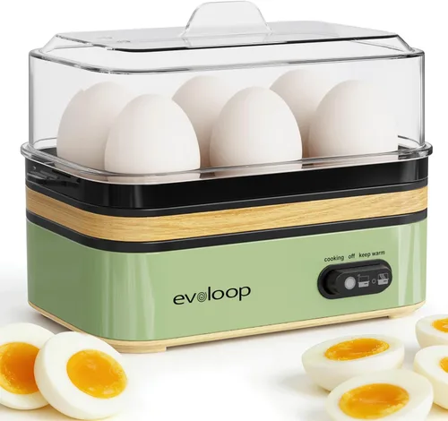 Miniatura 10 de Evoloop - Olla rápida para huevos eléctrica con capacidad para 6 huevos, para huevos cocidos suaves, medianos, duros, con máquina de escalfar