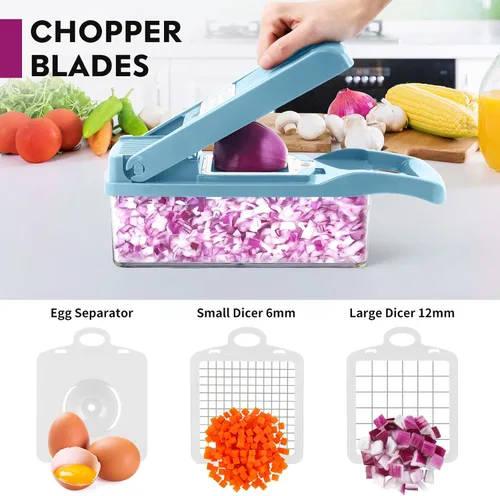 Miniatura 3 de MAIPOR Picadora de verduras Pro, picadora de alimentos multifuncional 13 en 1, cortadora de verduras de cocina con 8 cuchillas para cebolla, Azul