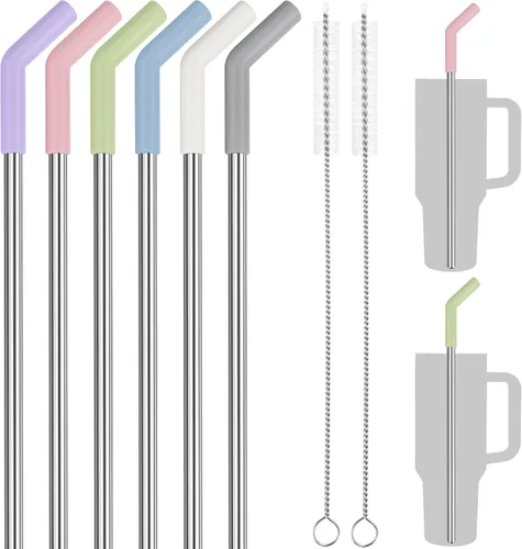 Tomorotec Pajitas de 40 onzas, popote de acero inoxidable de 13 pulgadas con punta extensora de silicona para vaso Stanley Adventure Quencher,