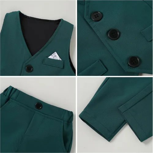 Miniatura 3 de DISAUR Ropa para bebé niño pequeño, 4 piezas de vestido de caballero + chaleco + pantalones + corbata de lazo conjunto de traje de algodón
