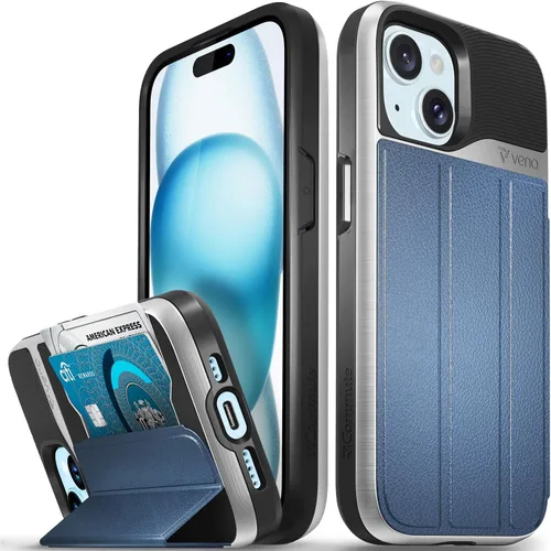 Miniatura 46 de VENA vCommute Funda tipo cartera compatible con Apple iPhone 14 (15.5 cm), funda de cuero con tapa plegable, tarjetero con función de soporte
