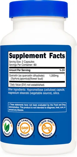 Miniatura 5 de Nutricost Quercetina 1000 mg, 120 cápsulas vegetarianas, 60 porciones, 500 mg por cápsula, sin OMG, sin gluten