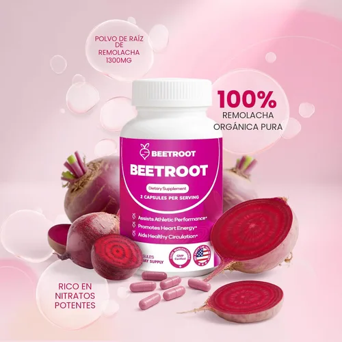 Miniatura 2 de Cápsulas de raíz de remolacha – 1300mg de polvo orgánico de raíz de remolacha, suplemento vegano y sin OGM para energía, resistencia y apoyo al