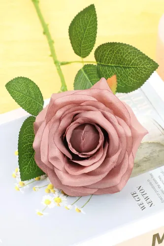 Miniatura 4 de Flores artificiales de rosa, rosa artificial, rosa falsa, rosa de seda, flores falsas de aspecto real con tallos para ramos de boda DIY, centros